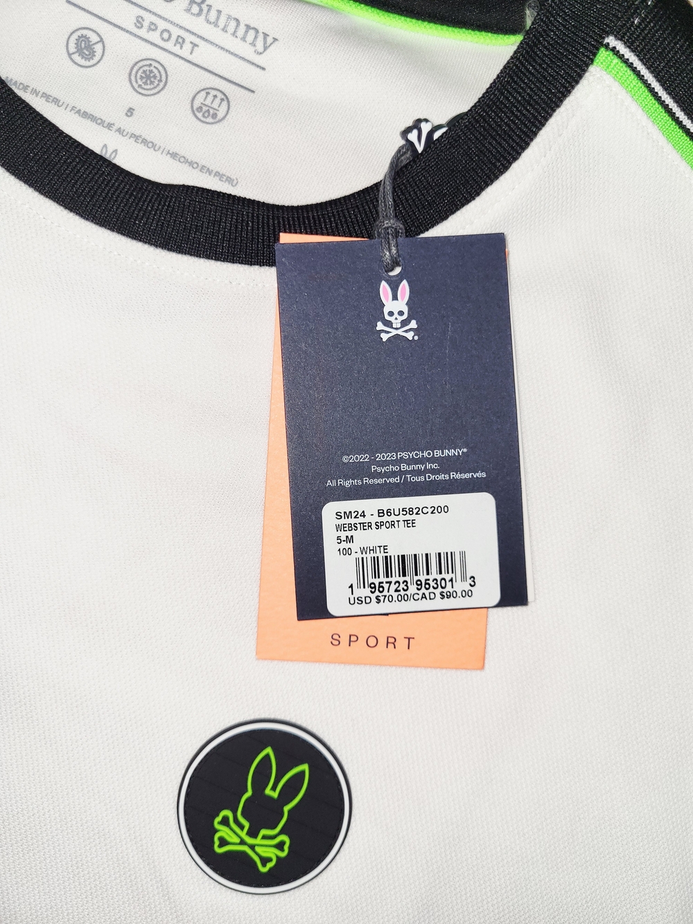 Psycho Bunny Sport Mens Webster Sport Tee Shirt White Size 5 Medium NWT - Picture 8 of 9